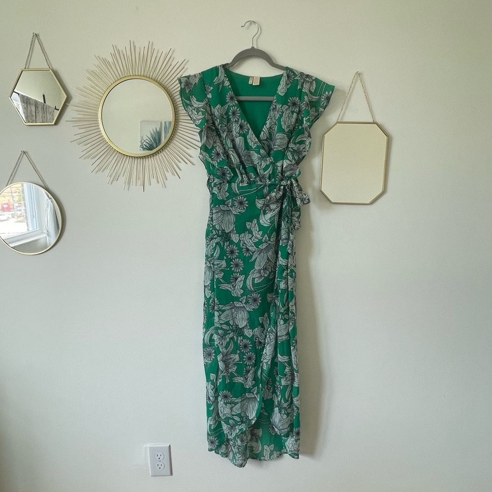 Green floral midi dress